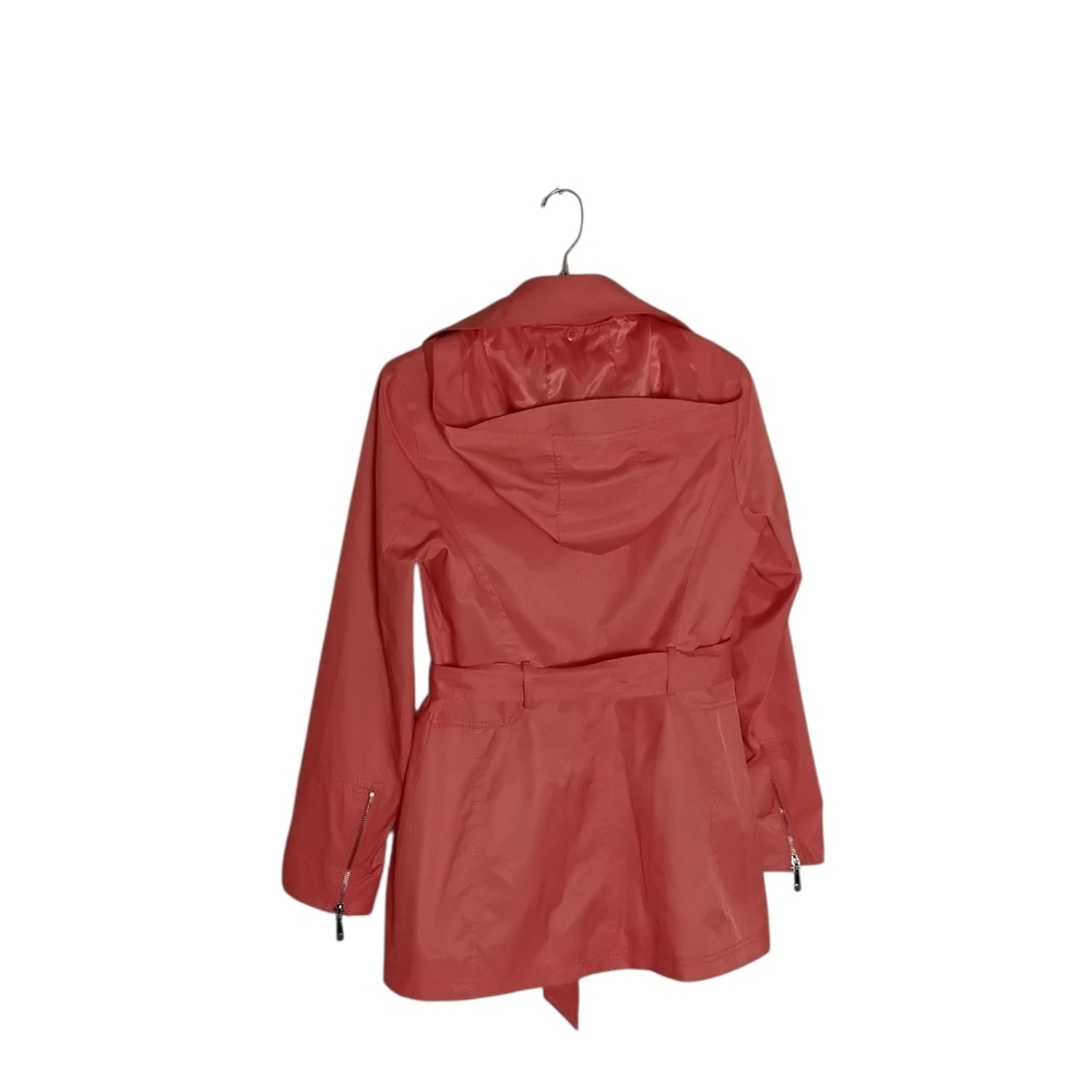 Vince Camuto Women's M Orange Zippers Lined Tie Hood Pockets Trench Coat - Picture 2 of 8